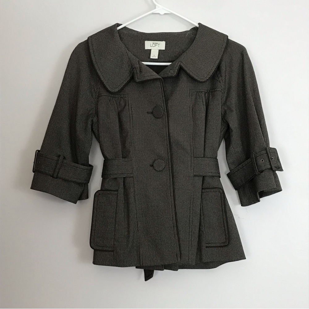 Ann Taylor Loft Gray Long Sleeve Coat Button Up Belted Sz 2 Womens Lined Jacket